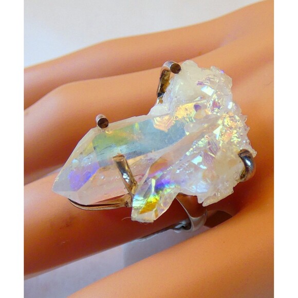 Angel Aura Druzy Quartz Cluster Sterling Silver Ring Sz  8  OOAK Handmade - Picture 9 of 9